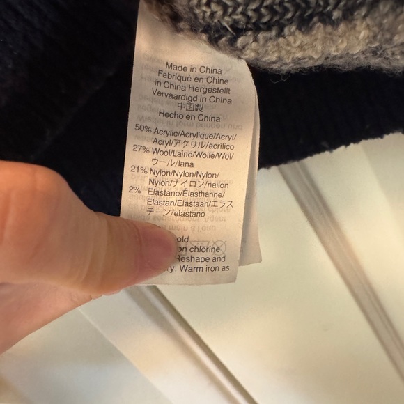 Madewell Navy and Beige Checkered Sweater Wide Sleeves Cropped Comfy Indie - Picture 5 of 5